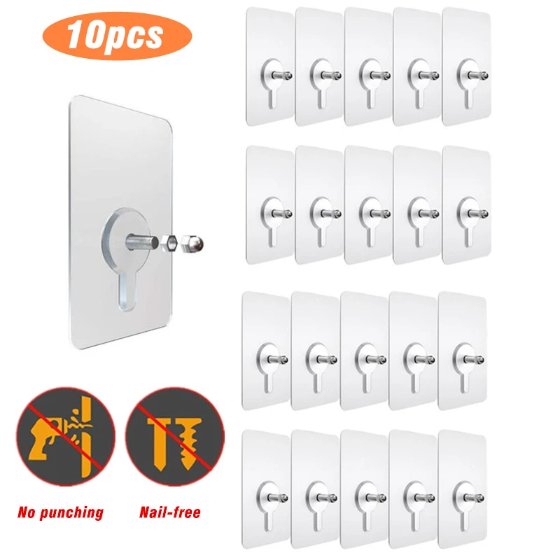 10pcs Adhesive Hanging Nails Wall Hook Hanger Punchfree Traceless
