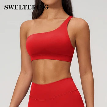 Sexy One Shoulder Sports Bra Seamless Gym Fitness Top Breathable Running Sports Underwear Female Fitness Bra Push Up Workout Top