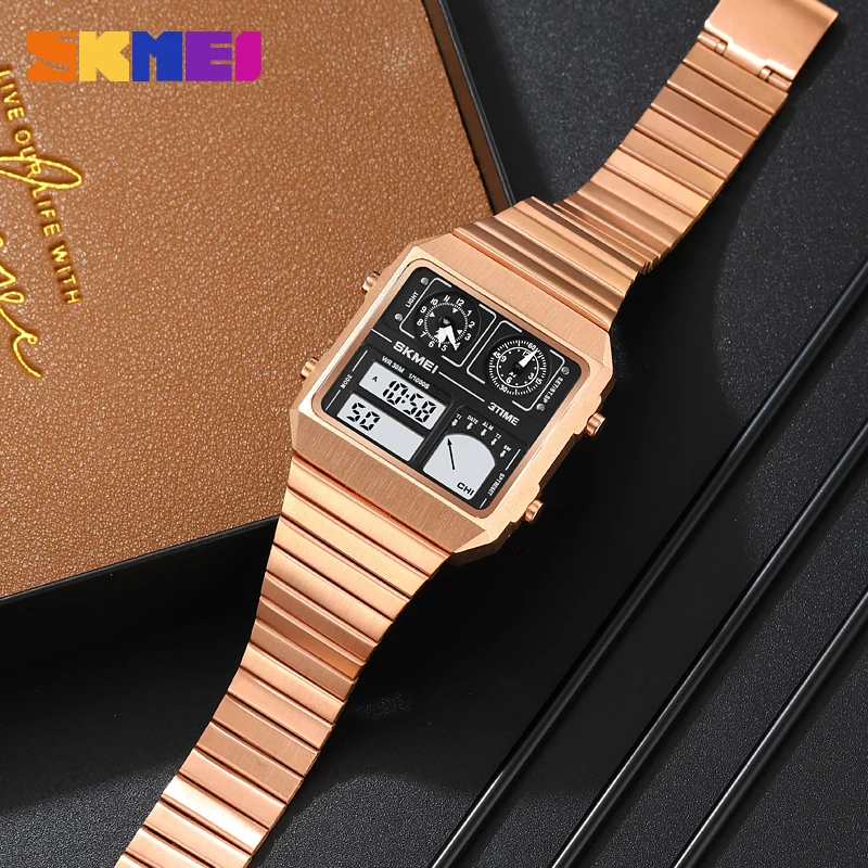 SKMEI Digital Watch Waterproof Digital StainlessSteel Thermometer Sports Watch Men's Leisure Business Electronic Watch Clock LED 2