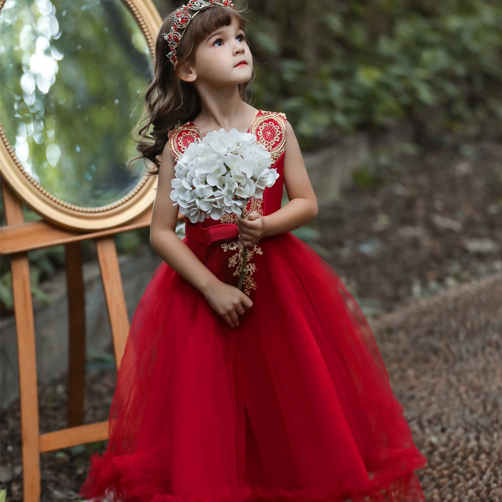 

fairy dress Elegant Party Red Princess Kids Wedding Guests Dresses For Girls From 4 to 12 Years Of Gala