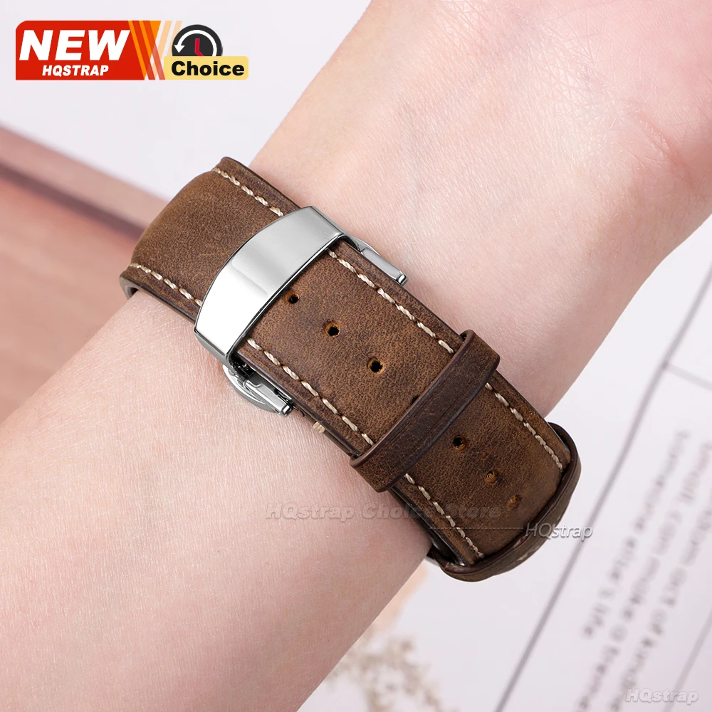 Elegant Genuine Leather Butterfly Clasp Watchband - Premium Strap Wristband Accessories