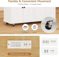 58" Mobile Kitchen Island Cart with Power Outlet, Storage, Spice Rack & Wheels 5