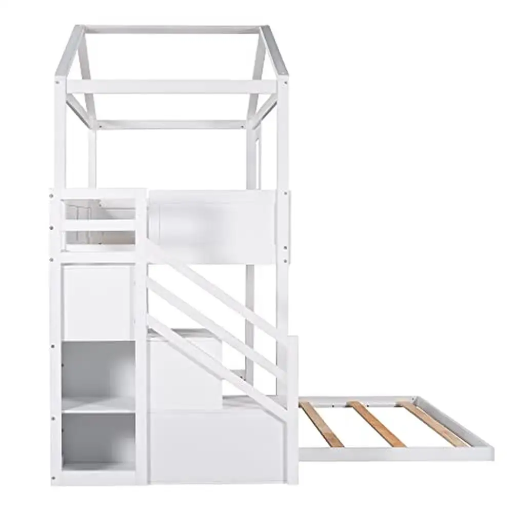 Creative Kids Mini Loft Bed with Storage Stairs & Play Area House Bunk Beds 5