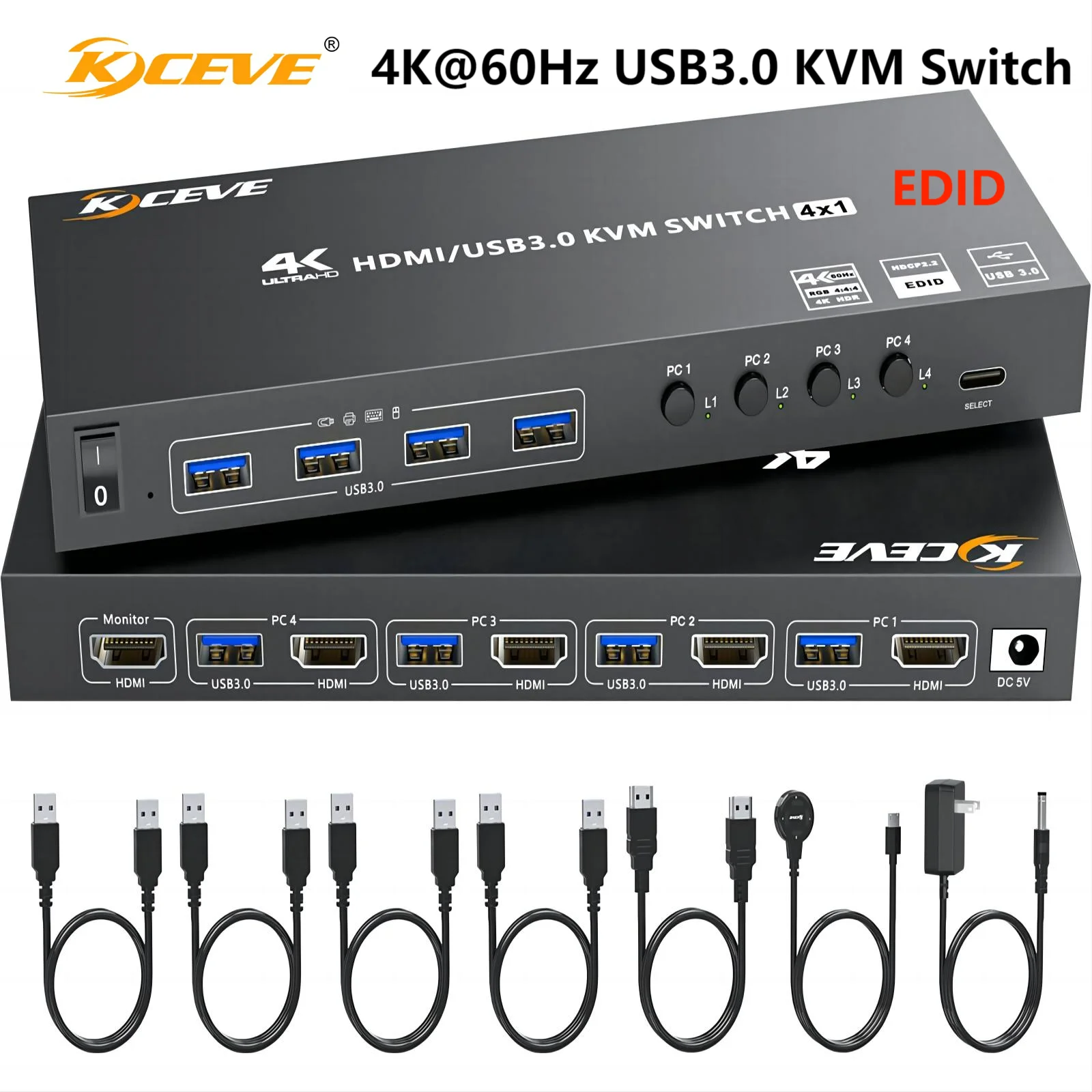 

HDMI KVM переключатель 4 компьютера 4K @ 60 Гц имитация EDID 4 порта USB3.0 KVM переключатели для 4 ПК Share 1 монитор клавиатура мышь принтер