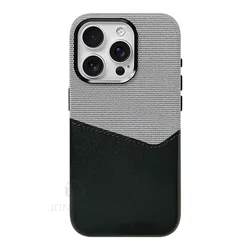 Leather Magnetic Card Holder with Magsafe - Wireless Charging Compatible - iPhone 15 Plus (Gray Black CK CC)