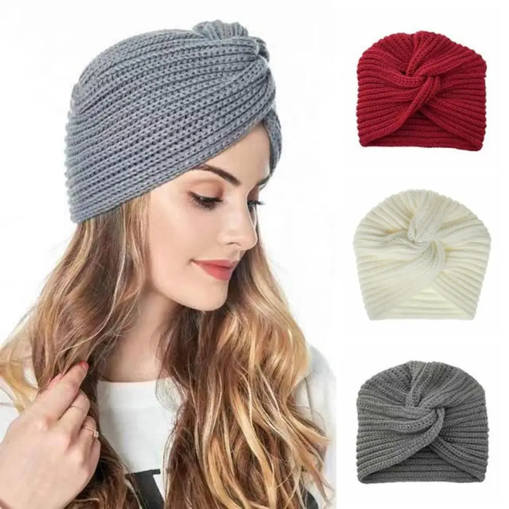 

Autumn Winter Warmer Knitted Cap Women's Fashion Crochet Cross Wide Stretch Headband Bohemian Multi Color Headwrap