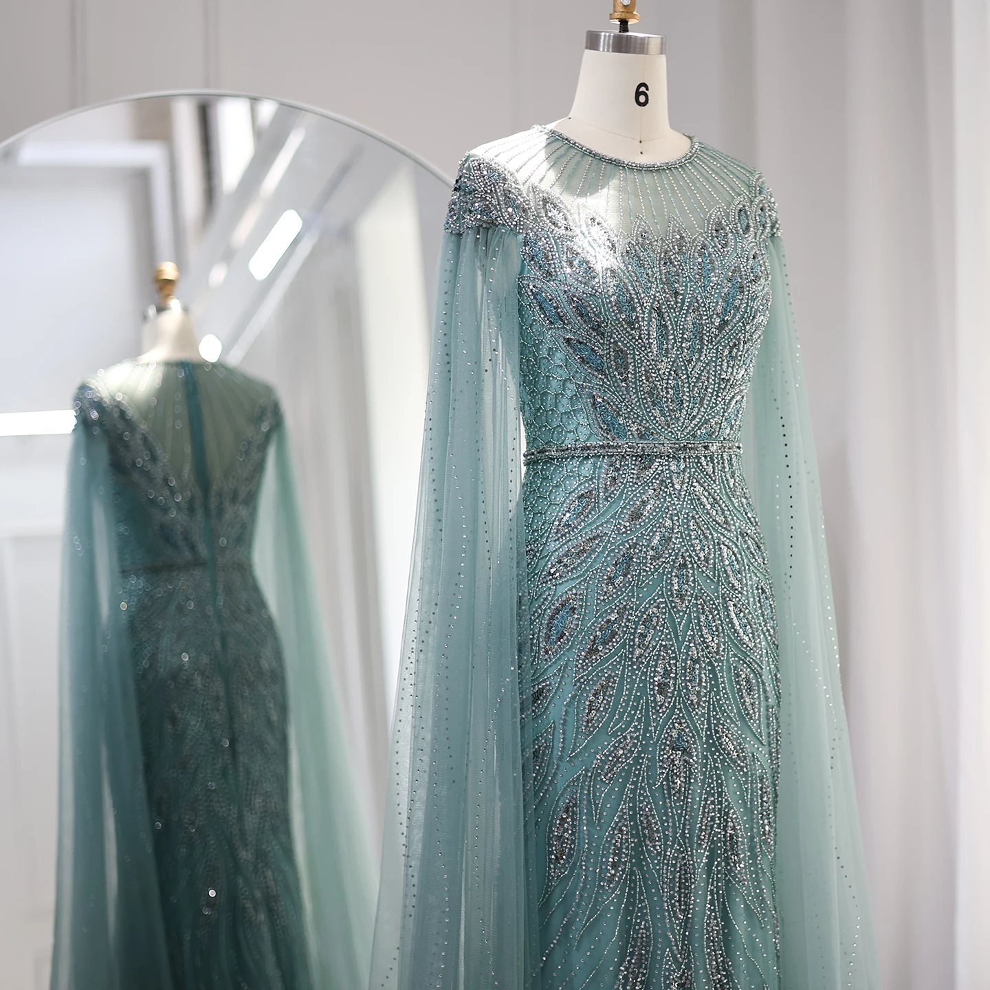 S93cdfda863c546df8a2f65cb560ff8b7S Luxury Arabic Blue Mermaid Evening Dress with Cape Sleeves Sage Green Gold Dubai Women Wedding Party Gowns Mallzona