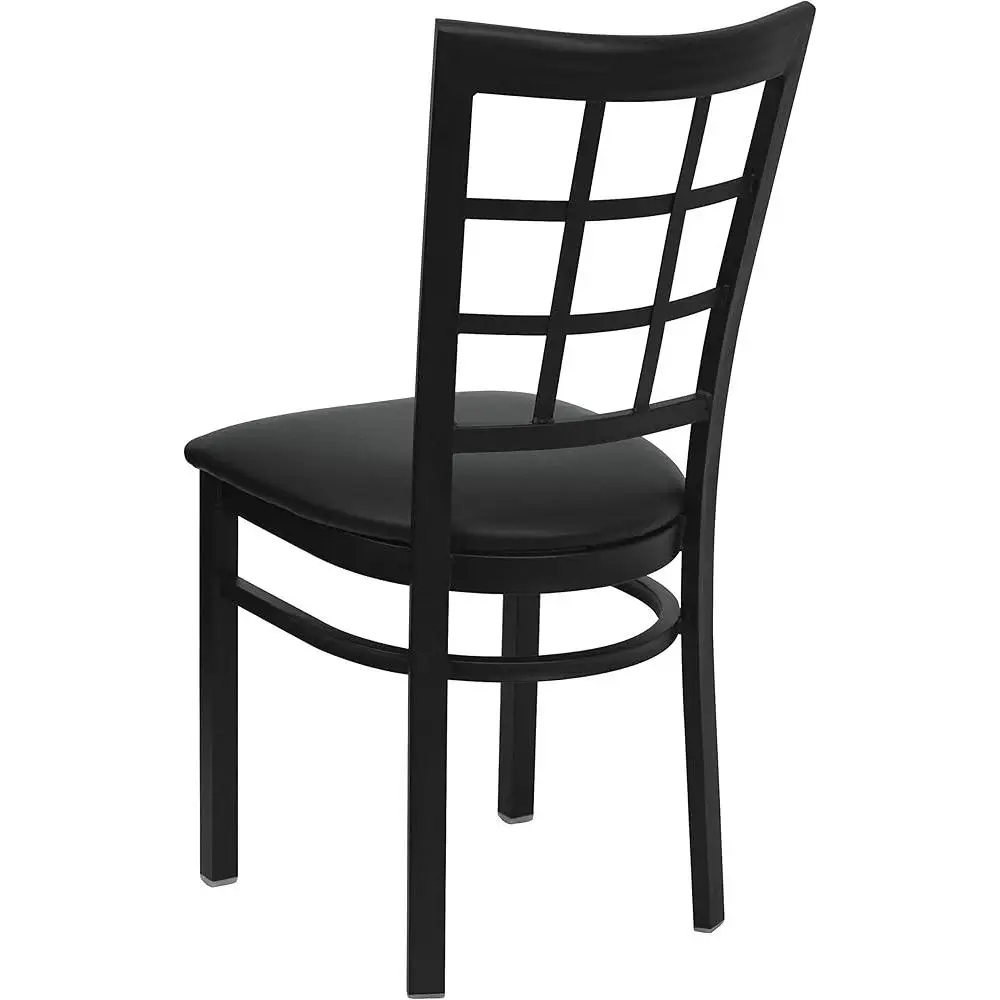 4 Pack Metal Restaurant Dining Chair Window Back Black Vinyl Seat Commercial Grade Durable Support 500 lbs Stylish Kitchen Bar 6