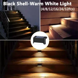Pack of Solar Waterproof LED Outdoor Deck and Step Lights - 12Pcs (Black Shell - Warm)