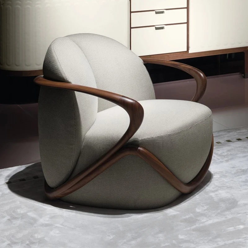 

Italian backrest chair, modern and minimalist walnut armchair, internet red casual single sofa chair