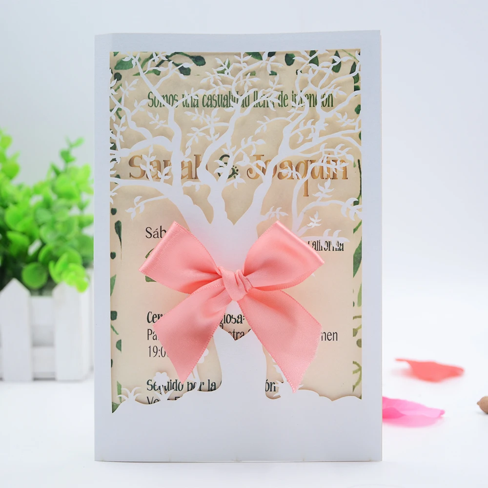 10pcs Invitation Cards Wedding Laser Cut Tree Design INC24 with Inner Paper and Envelop