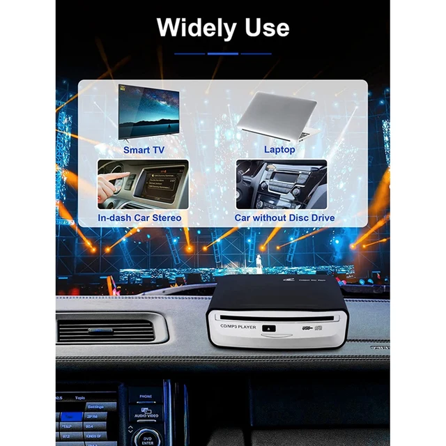 Lecteur CD universel externe pour voiture - Lecteur CD portable, se branche  sur le port USB de voiture, ordinateur portable, TV, , C