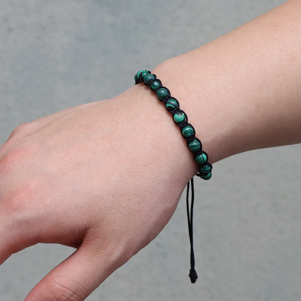 Bracelets tressés en pierre naturelle pour hommes et femmes, perles rondes réglables, tissage à la main, 6mm, vente en gros