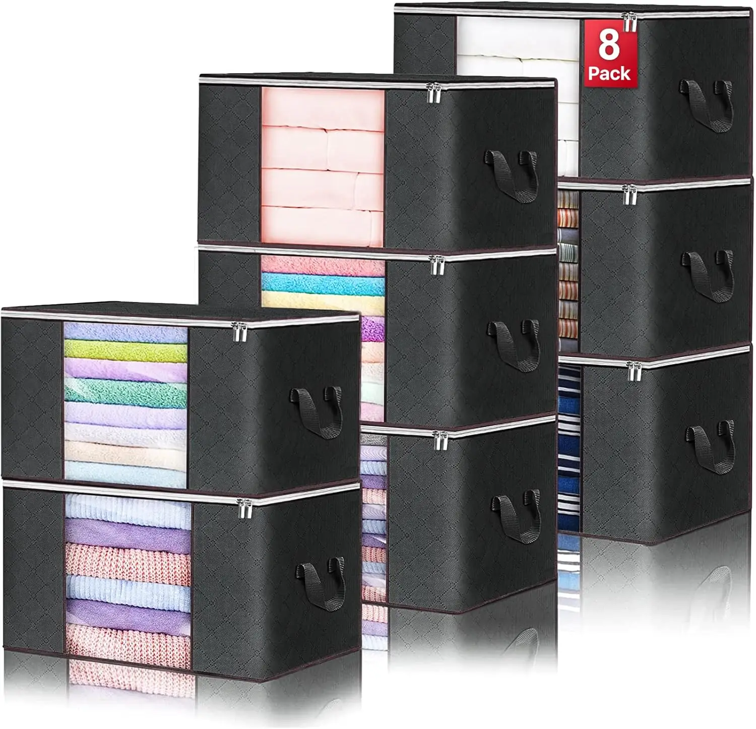 8 Cajas de Almacenamiento Plegables de Gran Capacidad con Asas Reforzadas y Cierres Resistentes para Ropa