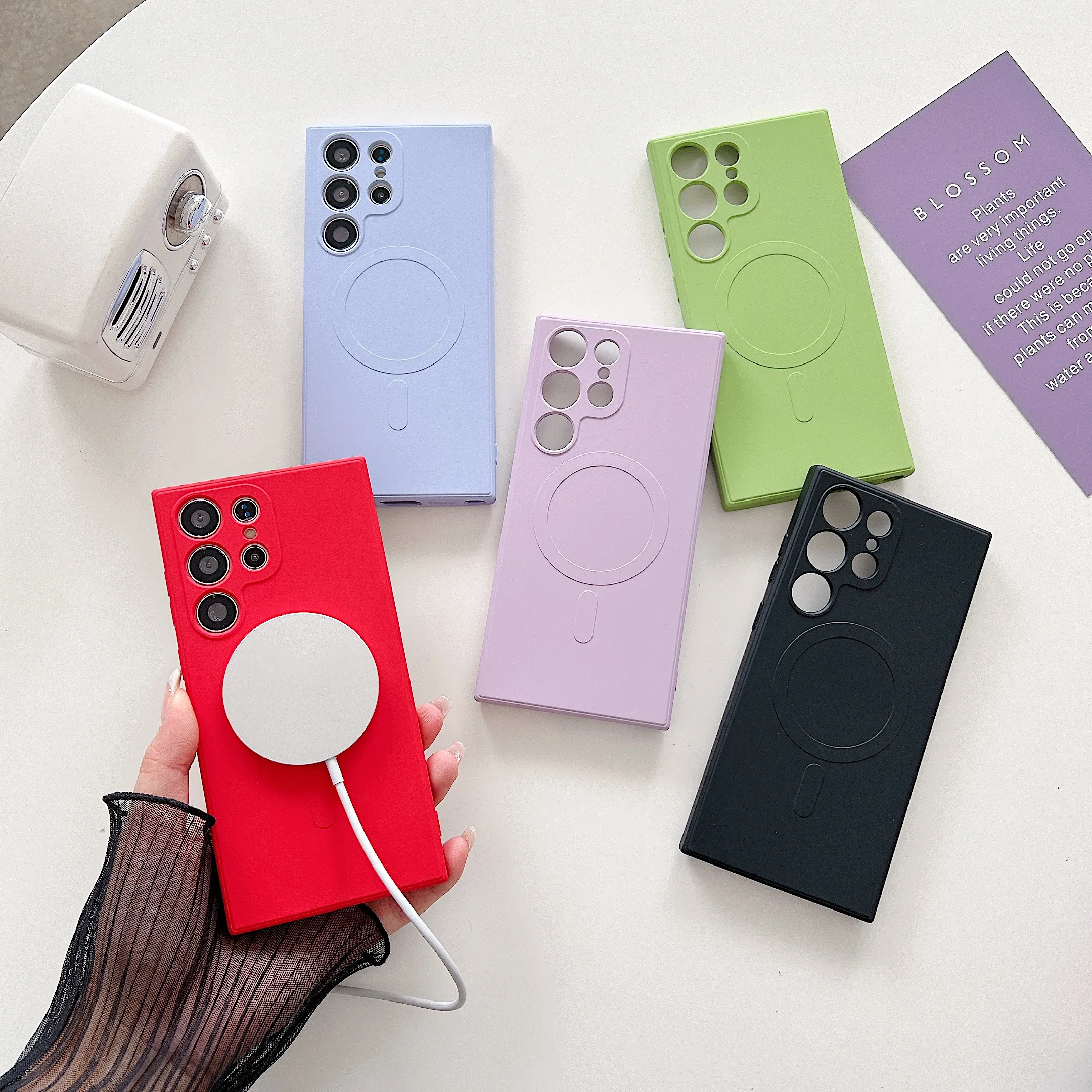 Жидкий силиконовый Магнитный чехол для Samsung S22, S23, S22Plus, S23Plus, S22Ultra, S23Ultra, Magsafe, Беспроводная зарядка, мягкий чехол