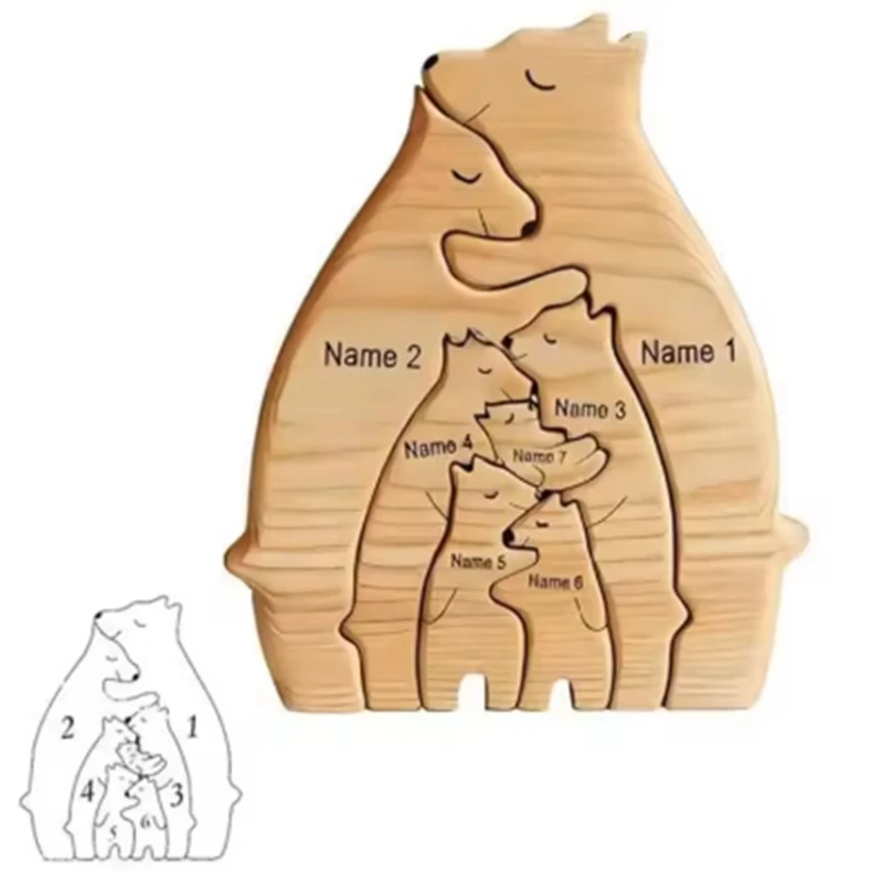 T43C-Art Wooden Bear Family Puzzle Custom Home Decor Thanksgiving Christmas Heartwarming Gift
