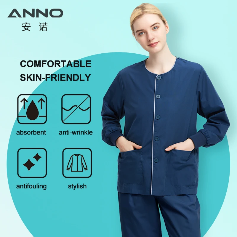 Long Sleeves Scrubs Jackets Pretty Outfit Soft Nurse Out Coat Doctor Hospital Nursing Staff Uniforms Autumn Winter Work Wear