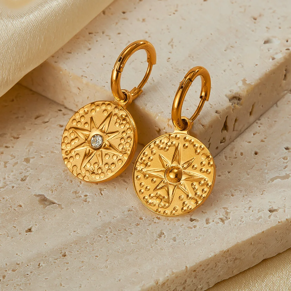 Fashion Ol Retro New Stainless Steel Inlaid Zircon Eight Awn Star