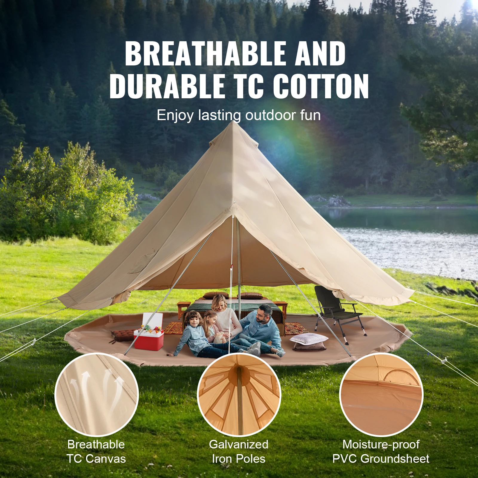 Breathable Cotton Canvas Bell Tent for Camping