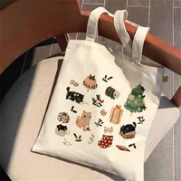 Frog Print Shopper Bag Women's Large Capacity Animal Cartoon Canvas Shoulder Bag New Fashion Shopping Bags 2