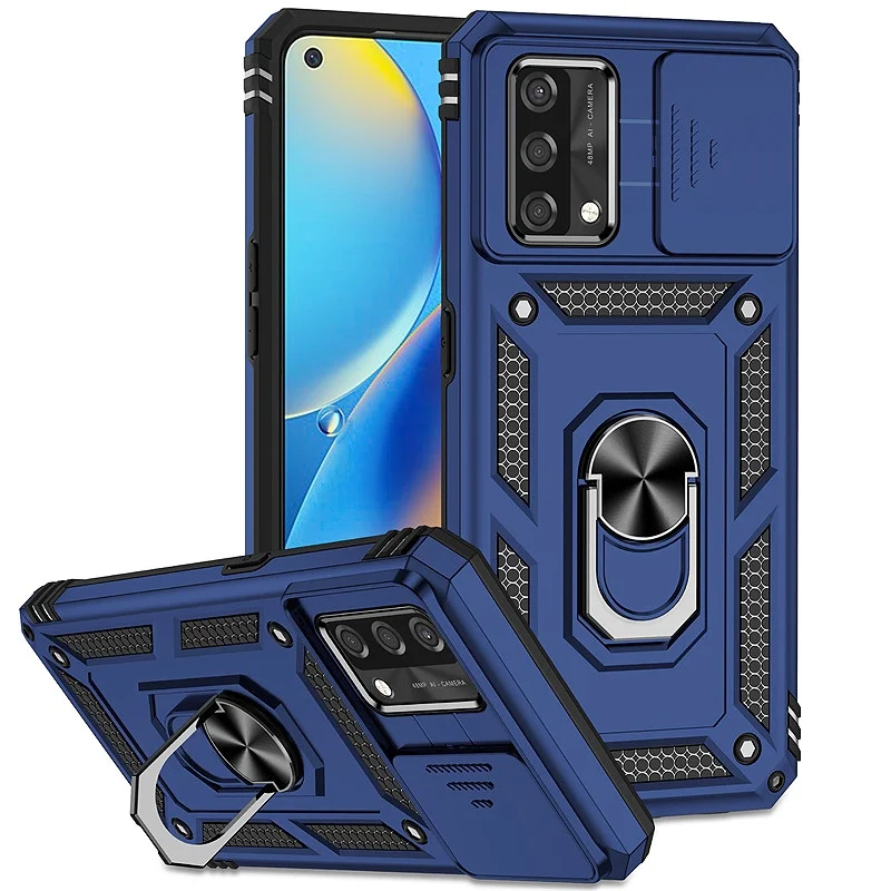 Shockproof Armor Case with Slide Camera Lens Protector and Magnetic Holder Ring Back Cover