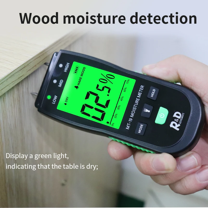 R&D MT-19 Wood Moisture Meter Digital Humidity Meters Wall Hygrometer Timber Damp Detector Building Humidity Tester Carton wood moisture meter