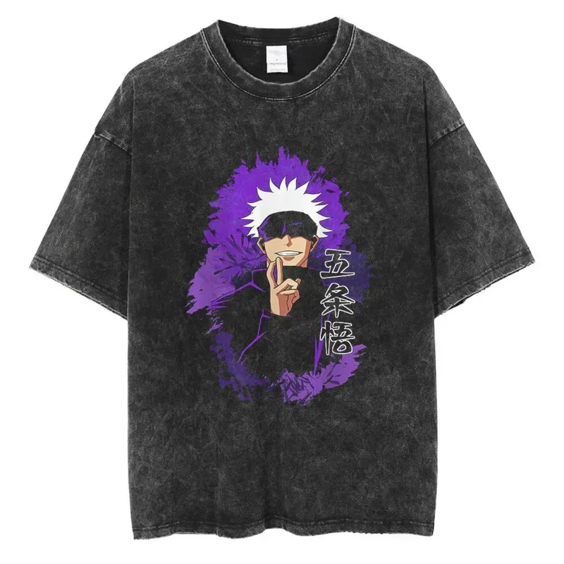 

Jujutsu Kaisen T-shirt Men Anime Fashion Vintage Black Washed Cotton Tees Casual Itadori Yuji Ryomen Sukuna Print Streetwear Top