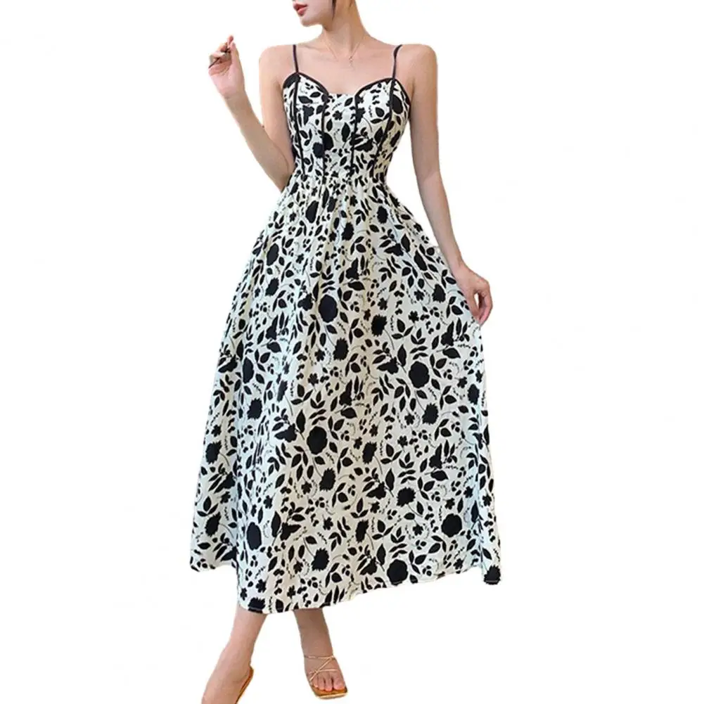 

Sling Dress Elegant Vintage Floral Print Midi Dresses for Women V-neck Summer Dress with High Waist for Evening Party Streetwear