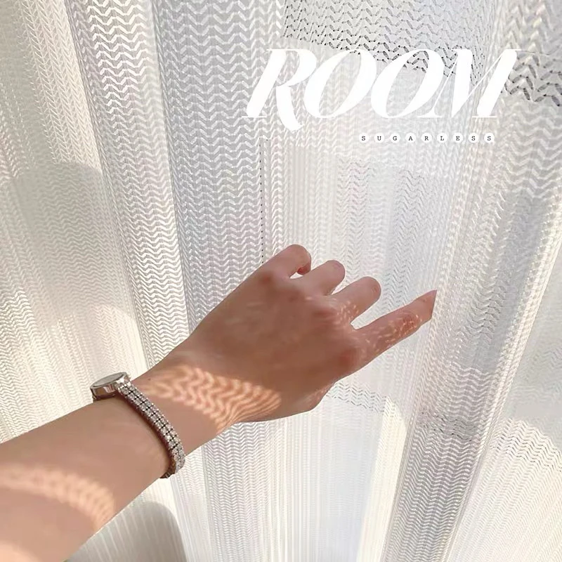 

Fishbone Hollowed White Tulle Curtains for Living Room Voile Sheer Curtains for Bedroom Window Treatment Blinds Drapes Decor
