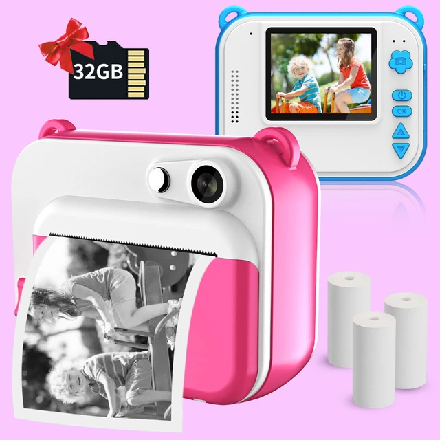  Cámara térmica rosa mini impresora térmica portátil inteligente  impresora fotográfica cámara de impresión instantánea para niños,  videocámara digital juguetes para niños, cámaras DV, impresión térmica DIY  en blanco y negro 