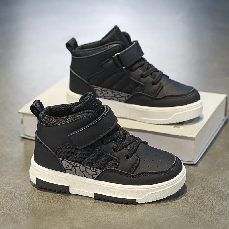 Brand Kids Board Shoes High Top Boys Girls Sneakers Leather Waterproof Non-slip Sport Shoes Children Toddler Casual 28-38