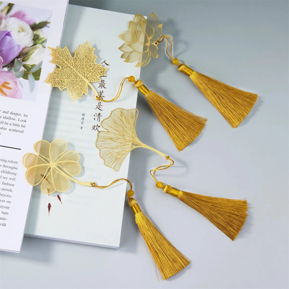 

Chinese Style Stationery Retro Metal Bookmarks Hollow Ginkgo Biloba Maple Leaf Lotus Vein Book Marks School Office Stationery