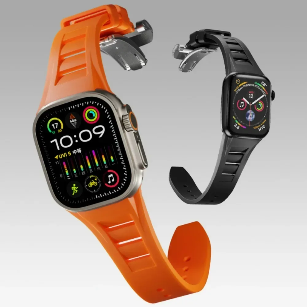 Liquid Fluororubber Silicone Strap for Apple Watch Band Ultra 2 49mm 45mm 44mm 42mm Modification Kit band iWatch 9 8 7 6 5 3 SE
