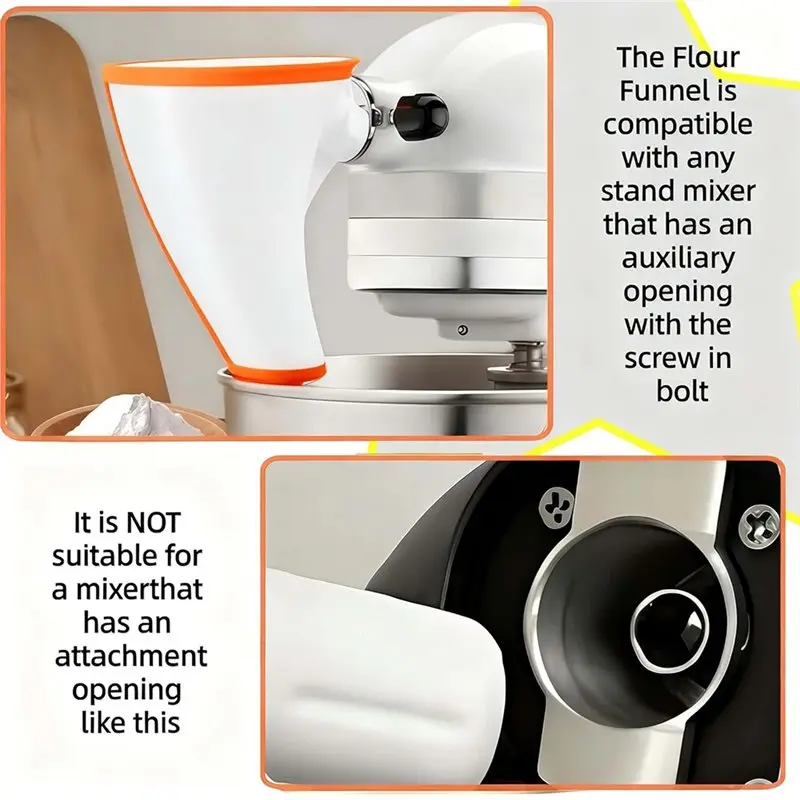 B47B-키친에이드 믹서용 안티 스플래시 틸트 헤드 부착물 5쿼트, 밀가루 깔때기 무혼란 식기세척기 사용 가능 베이킹 도구 2개