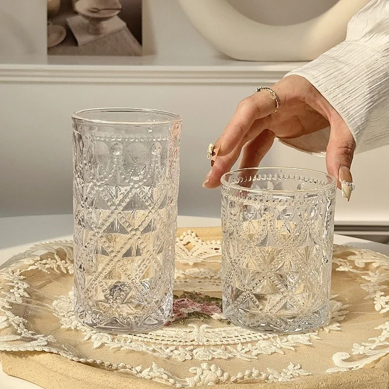 Cocktail Cup Nordic Style Retro Relief Glass Cup Simplicity Restaurant Bar Water Bottle for Milk Tea Juice Wine Glass Drinkware