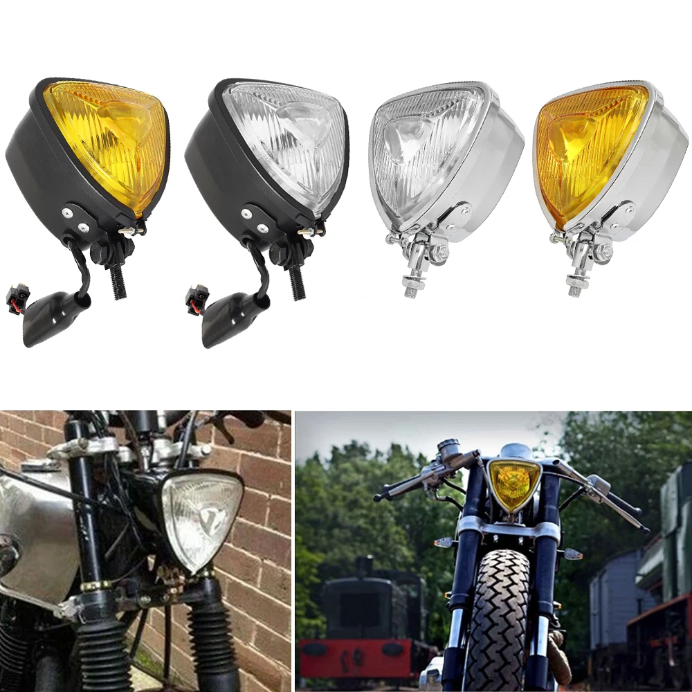 

Universal Vintage Cafe Racer Motorcycle Headlight Retro Front Triangle Headlamp for Harley Honda Chopper Cruisers Bobber Custom