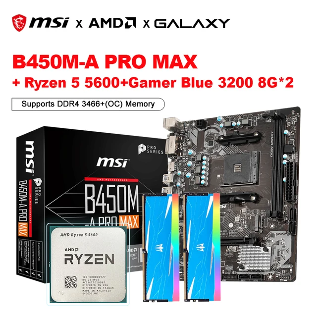 MSI B450M-A PRO MAX GAMING motherboard Gamer 64G AM4 DDR4 Motherboard Supports AMD Ryzen5 R5 5600 CPU Processor placa mae Kit 4