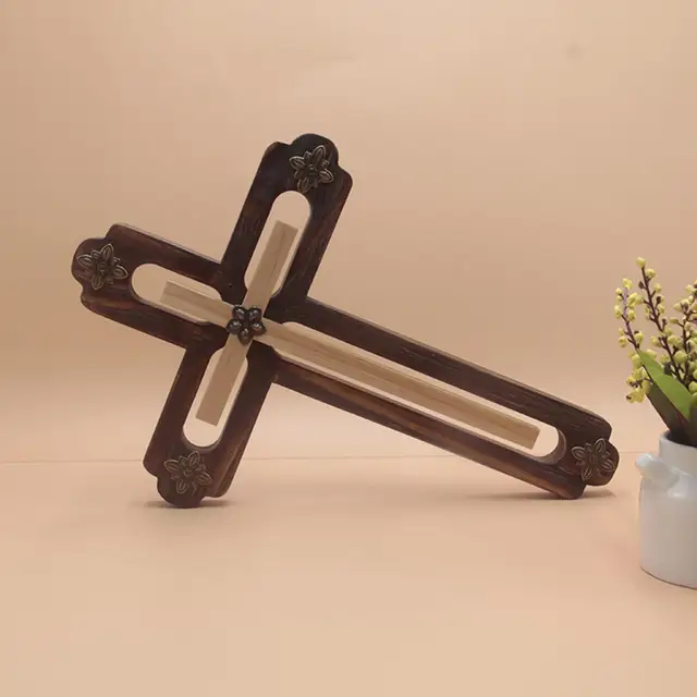 Fali Tartó Keresztirányú Fa Otthoni Dísz Vallási Egyszerű Áldás A Kápolna Számára - Image 5