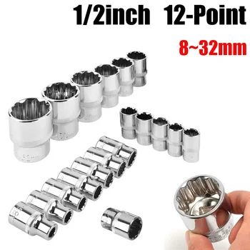 1/2inch Drive 8-32mm Ratchet Wrench 12 Point Short Socket Bit 12 Tooth Socket Set for Car Auto Repair Hand Tool