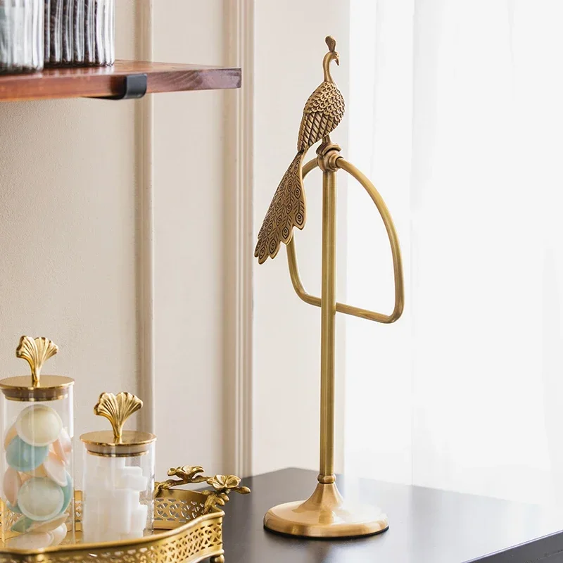 European style light luxury retro brass peacock towel ring bathroom high-end vertical hand towel holder bathroom accessories