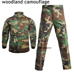 Tactical Camouflage Combat Uniform Set for Men - Shirt & Pants Suit for Airsoft and Hunting (Woodland camo)
