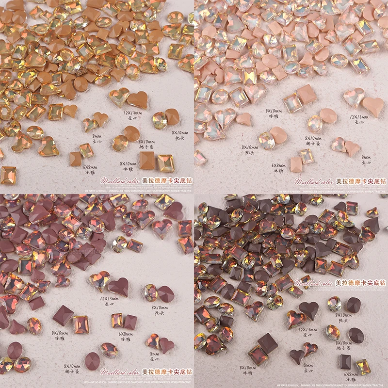 

4Color Mocha Meilard Style Pointed Bottom Nail Art Rhinestone Stone 3D DIY Manicure Crystal Glass Decoration Diamond 30/100Pcs