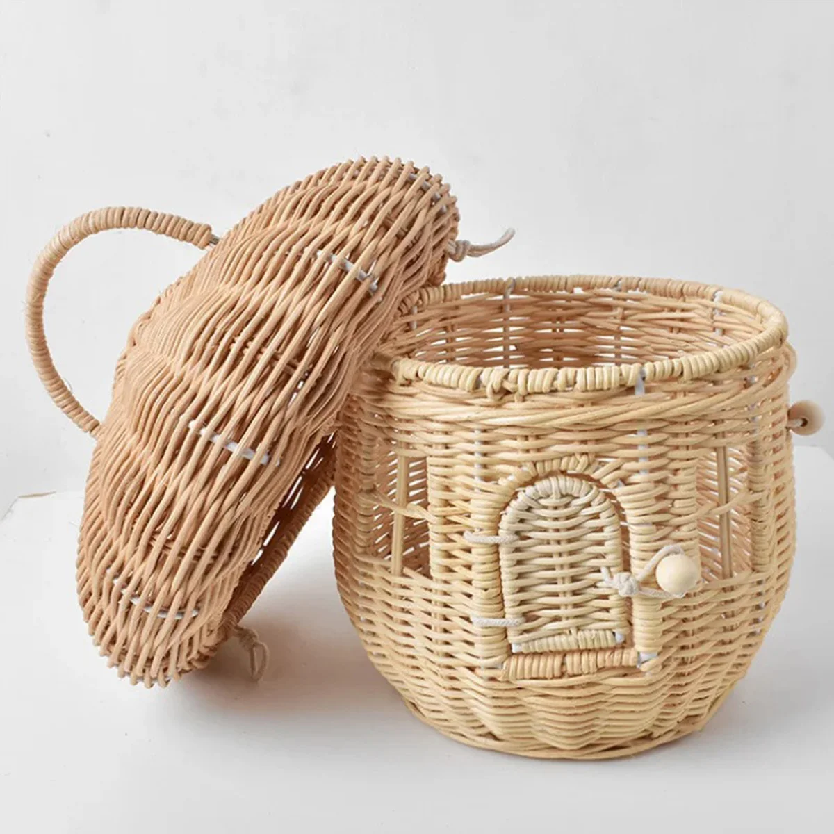 Rattan Tote Bag Handmade Mushroom Woven Rattan Basket Children Room Decoration Tote Toy Sundry Storage Bag Flower Girl Basket 5