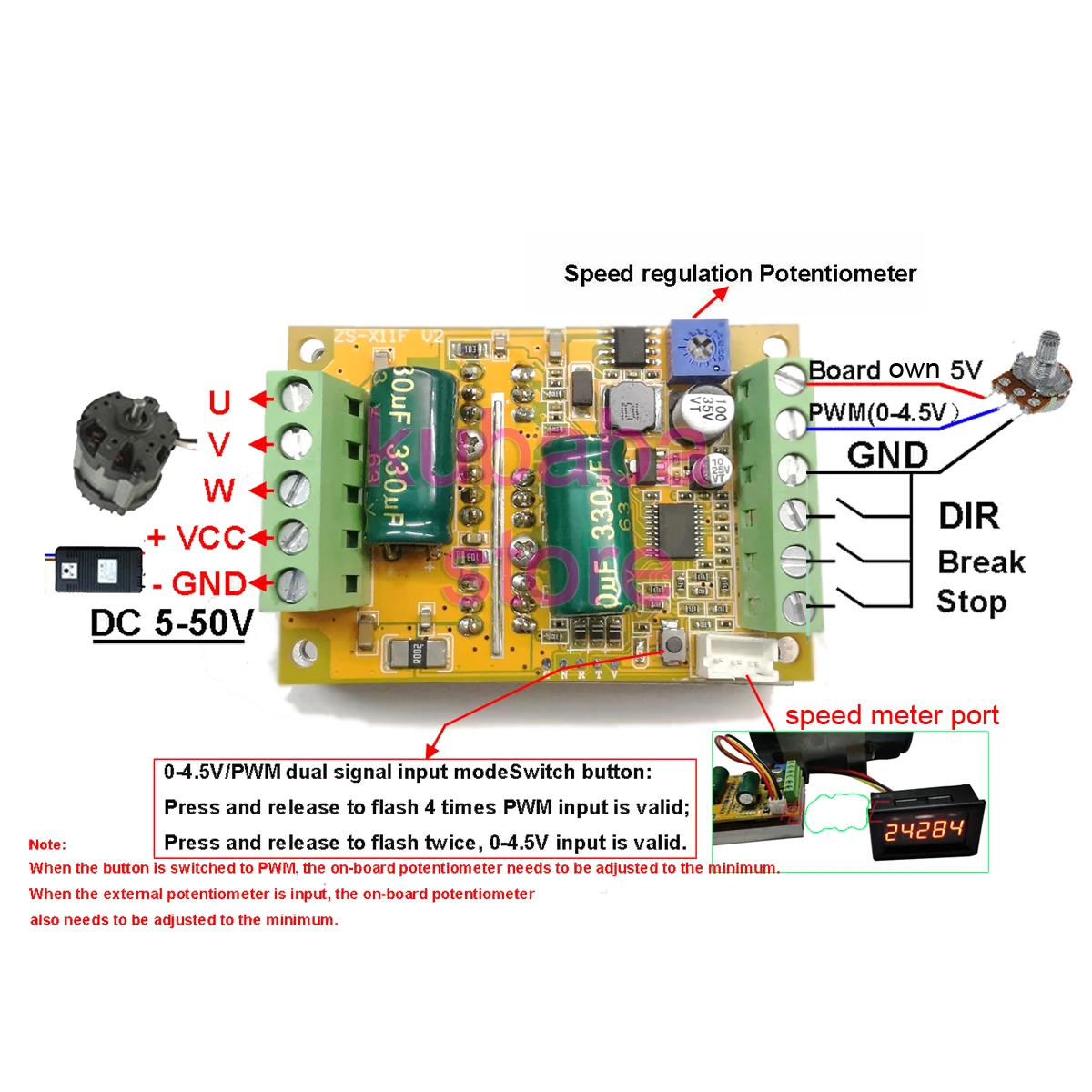 380w 3 Phases Brushless Motor Controller (No/without Hall Sensor) BLDC