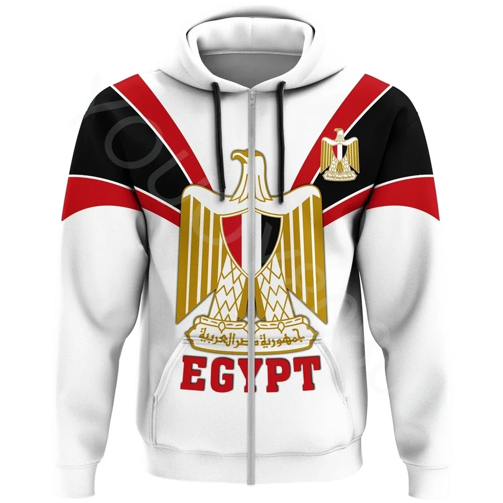 

African Region Fall Winter Men's Hoodie Egyptian Zip Hoodie - Tusk Style Printed Athleisure Street Men's Hoodie
