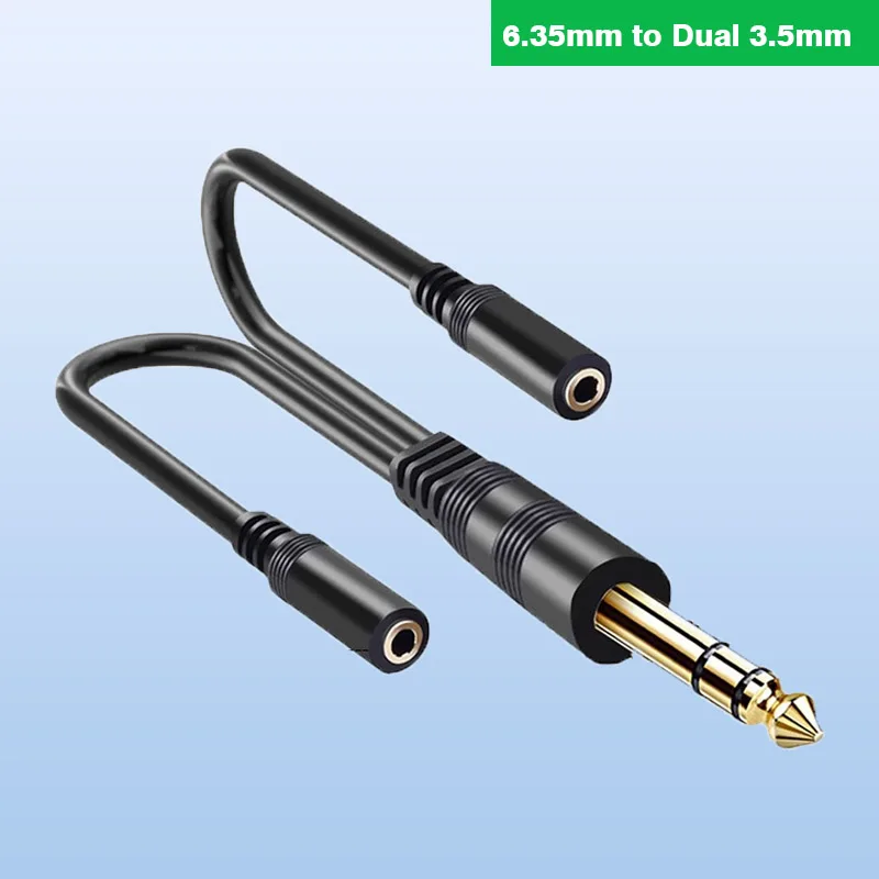 Cuffie Per Monitor Con Due Schede Audio A Tre Core Grandi Placcate In Oro 6.5 Da 6.35 A Doppio Cavo Audio Da 3.5 Femmina 1 Maschio 2 Femmina