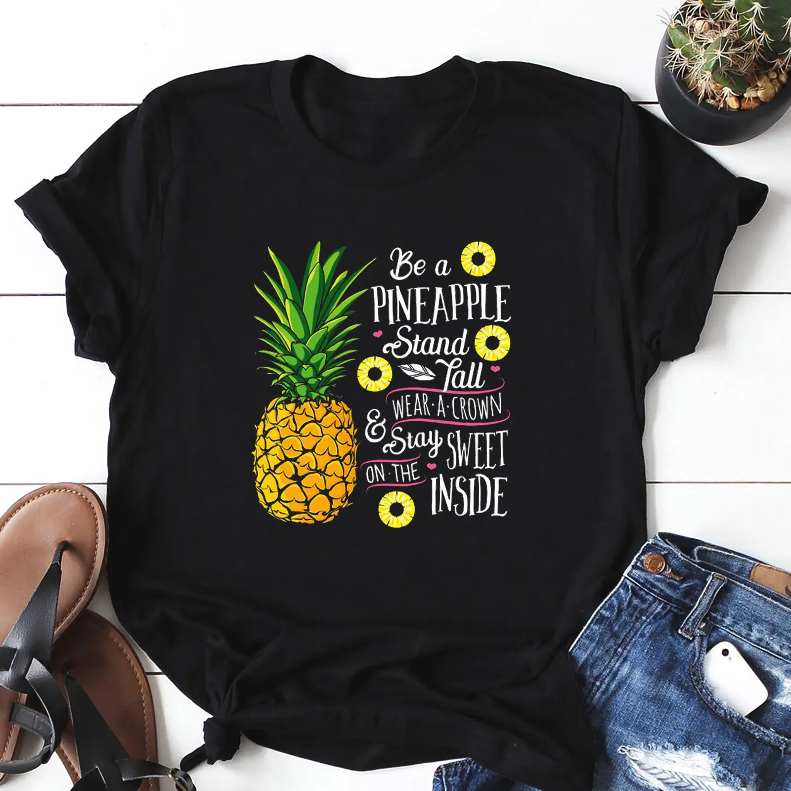 

Женская Повседневная Фланелевая рубашка с коротким рукавом и принтом ананасов