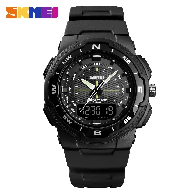 

SKMEI 1454 Military Watch for Men PU Strap Quartz Wristwatch Men's Watches Double Clock Outdoor Sports Electronic Watch