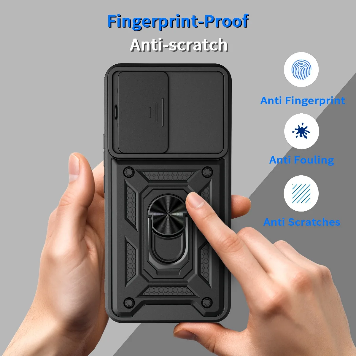 Enhanced Magnetic Ring Holder Armor Phone Case with Slide Camera Protection