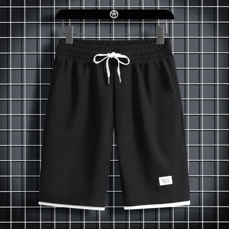 New Men's summer shorts, fashionable casual sports pants, waffle fabric, breathable jogging sportswear, running shorts